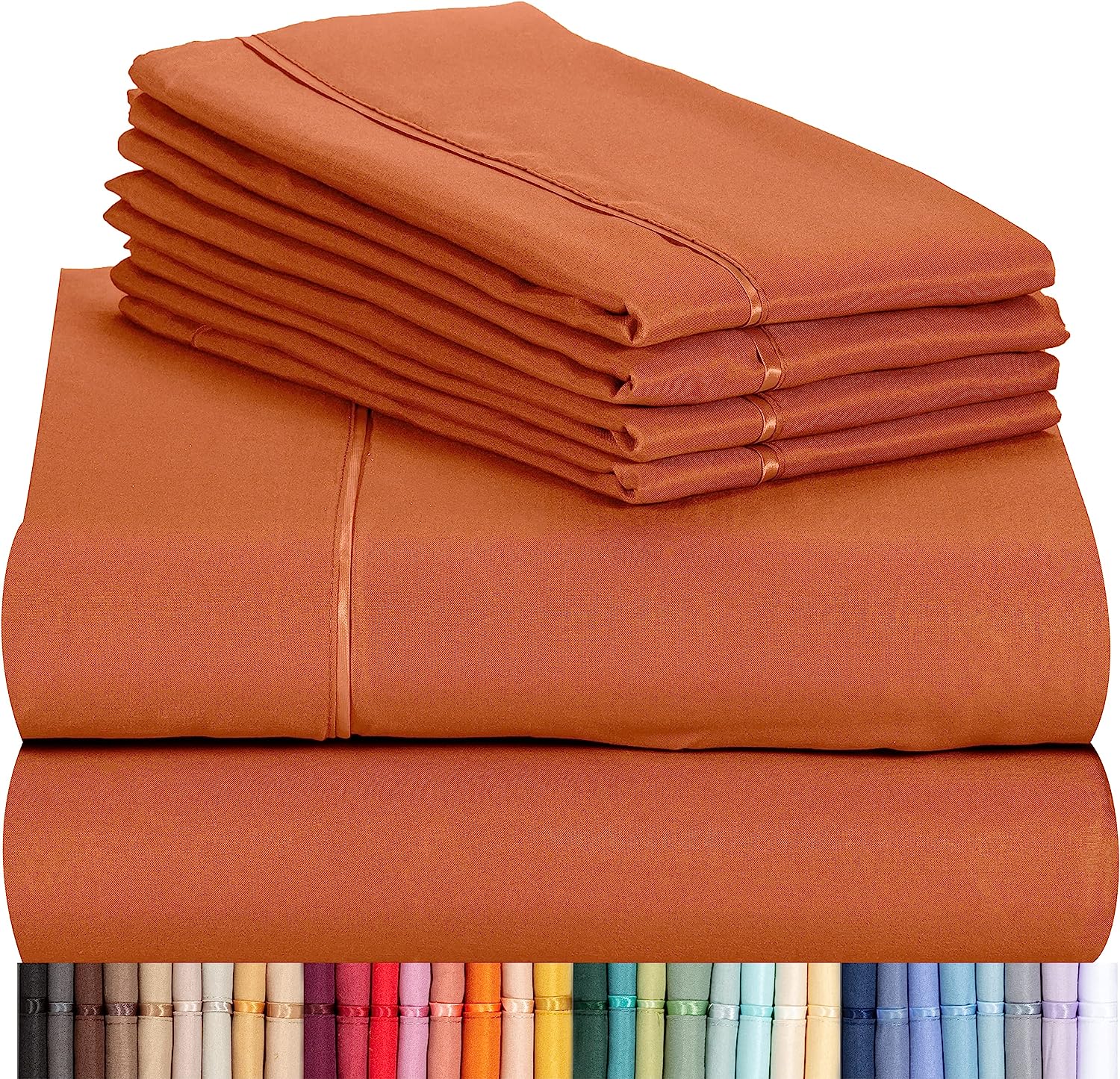 LuxClub 6 PC Queen Sheet Set Bamboo Sheets Deep Pockets 18" Eco Friendly Wrinkle Free Cooling Sheets Machine Washable Hotel Bedding Silky Soft - Autumn Orange Queen