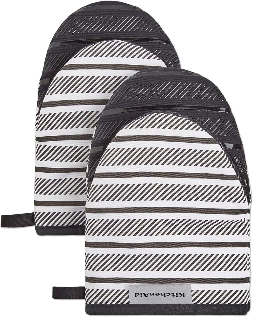 KitchenAid Albany Mini Cotton Oven Mitts with Silicone Grip, 5.5"x8", Onyx Black 2 Count