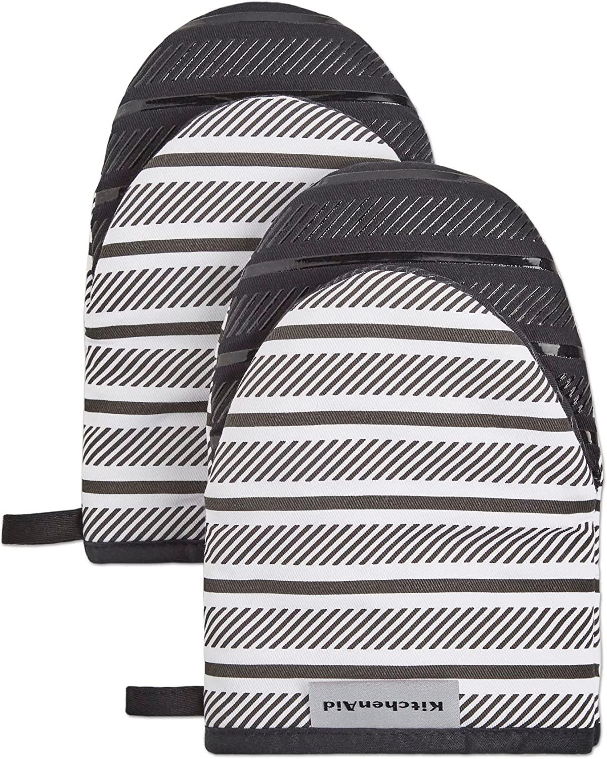 KitchenAid Albany Mini Cotton Oven Mitts with Silicone Grip, 5.5"x8", Onyx Black 2 Count