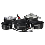 Nesting 10-Piece Induction Compatible Cookware Black Exterior & Non-Stick