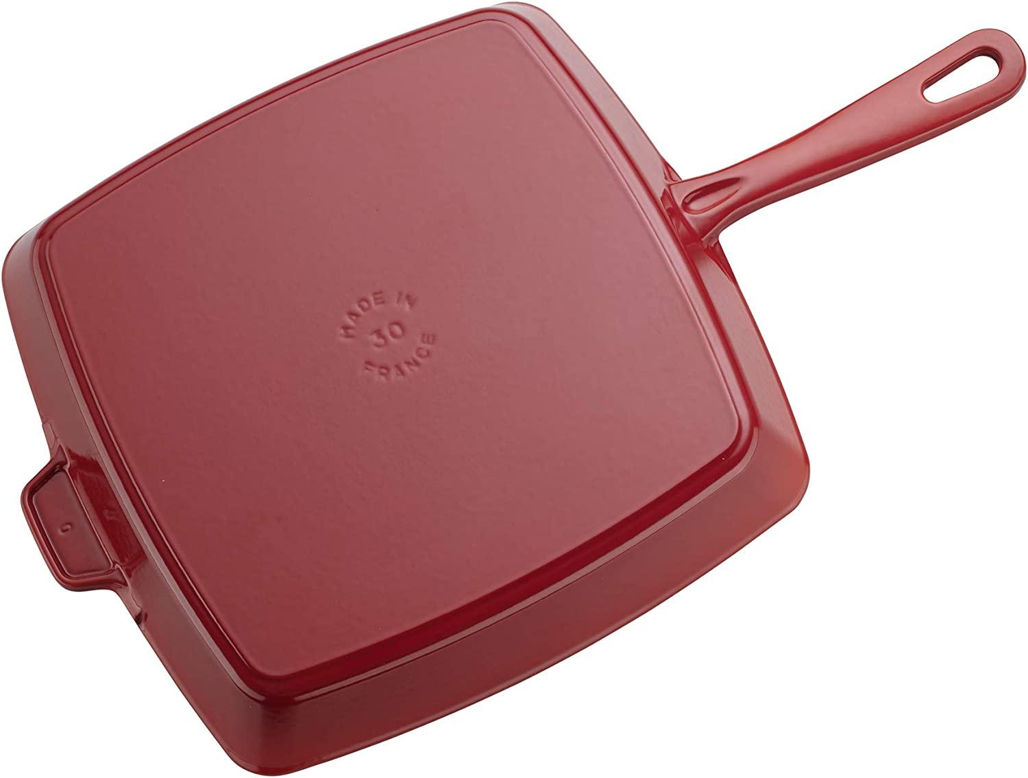 Staub Cast Iron 12-inch Square Grill Pan - Cherry, Made in France