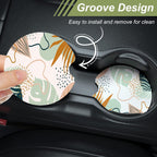 Nipichsha Car Cup Holder Coasters, Car Coasters for Cup Holders, 2 Pack Anti Slip Insert Coasters, Rubber Car Cup Mat with A Finger Notch, Cute Car Interior Accessories for Women Men(Boho Leaves)