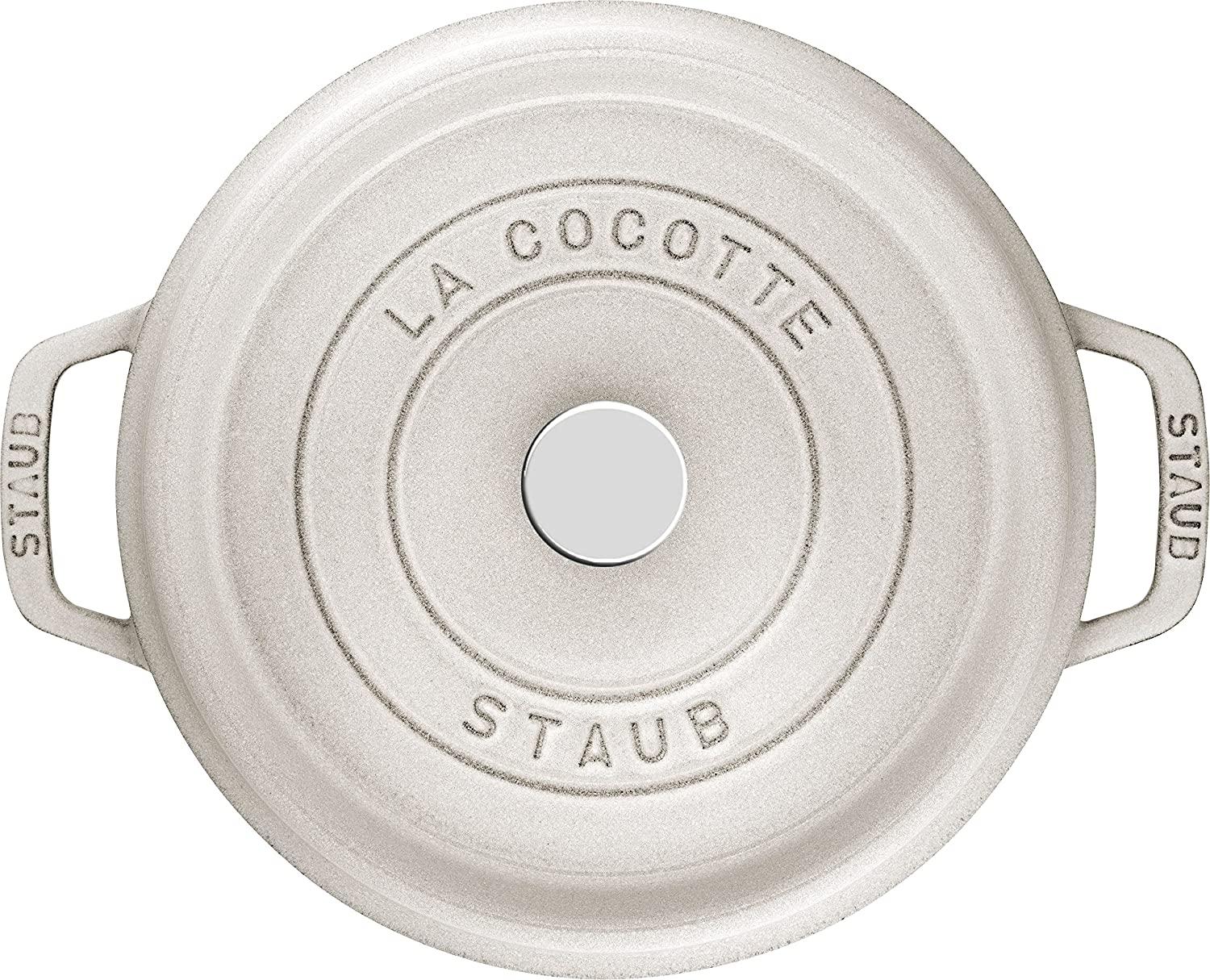 Staub Cast Iron 7-qt Round Cocotte - White Truffle, Made in France