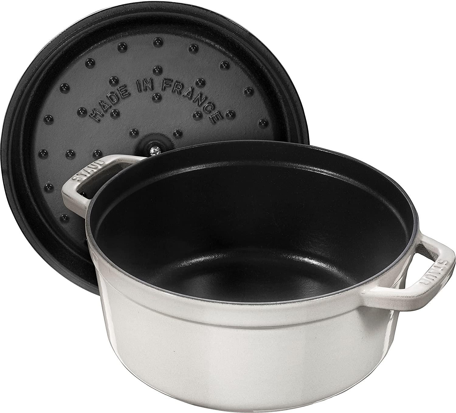 Staub Cast Iron 7-qt Round Cocotte - White Truffle, Made in France