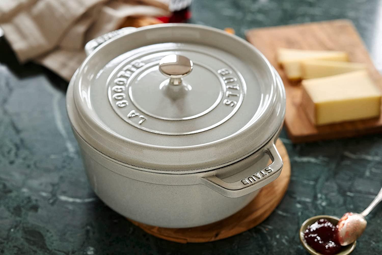 Staub Cast Iron 7-qt Round Cocotte - White Truffle, Made in France