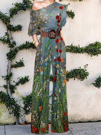 Floral Print One Shoulder Jumpsuit Women