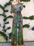 Floral Print One Shoulder Jumpsuit Women