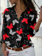 Women's Fashion Butterfly Print Long Sleeve Shirt