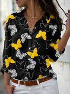 Women's Fashion Butterfly Print Long Sleeve Shirt
