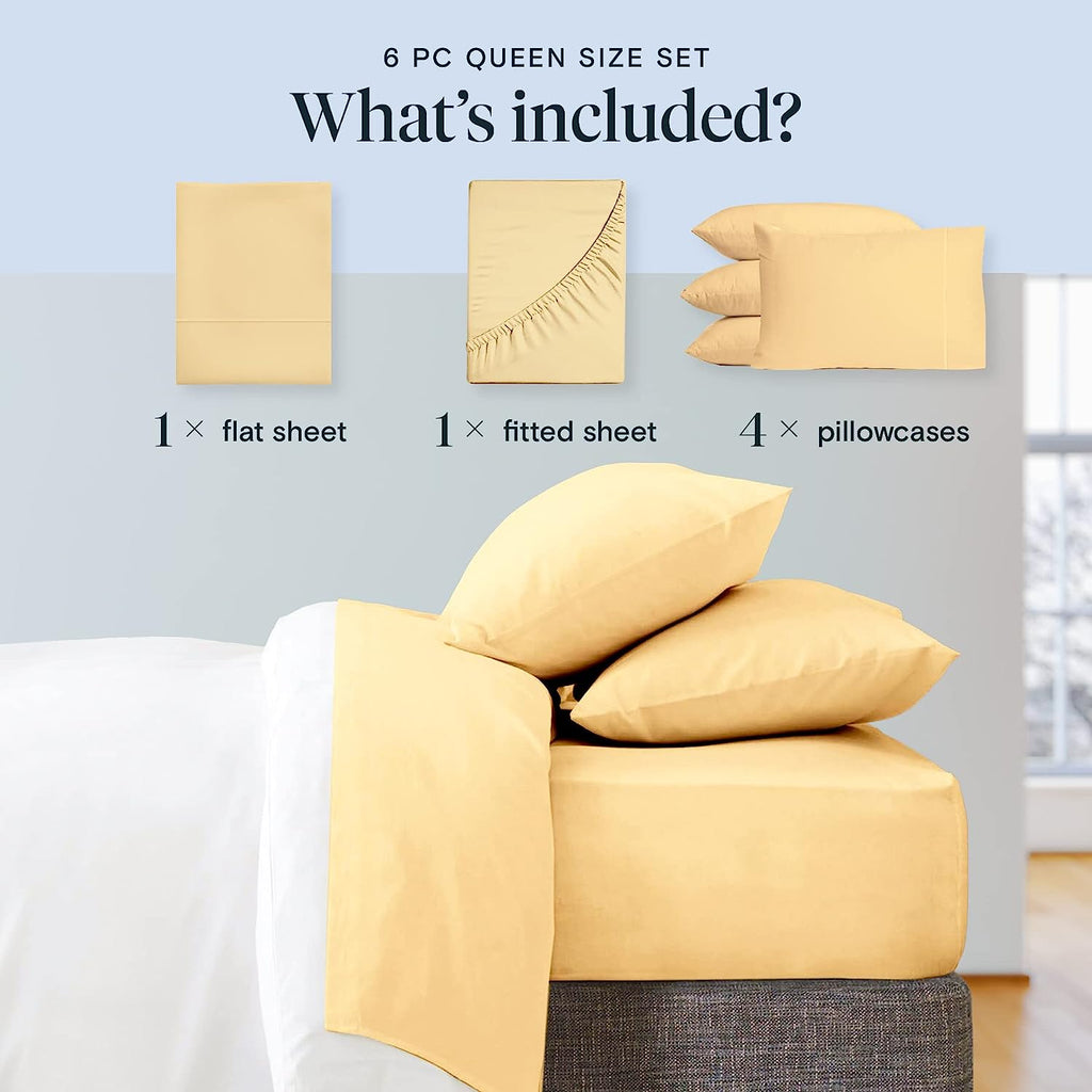 LuxClub 6 PC Full Size Sheet Set Bamboo Sheets Deep Pockets 18" Eco Friendly Wrinkle Free Cooling Sheets Machine Washable Hotel Bedding Silky Soft - Butter Full