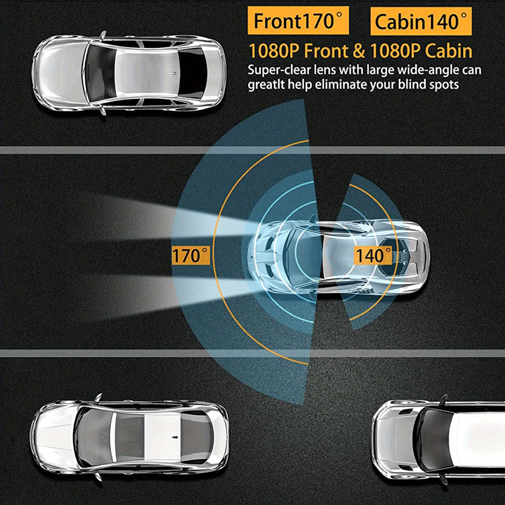 Dash Camera Front And Inside With 32G SD Card, 3.16inch Dash Cam 1080P, G Sensor High Definition Night Vision Loop Recording Wide Angle Car DVR