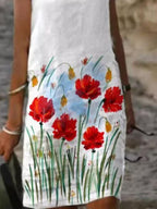 Ladies Casual Round Neck Floral Print Shift Dress