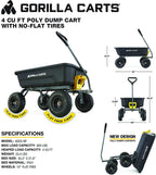 Gorilla Carts 4GCG-NF 4 Cu. Ft. Poly Garden Dump Cart with No-Flat Tires, Black ( Exclusive)