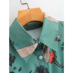 vintage crane print blouse