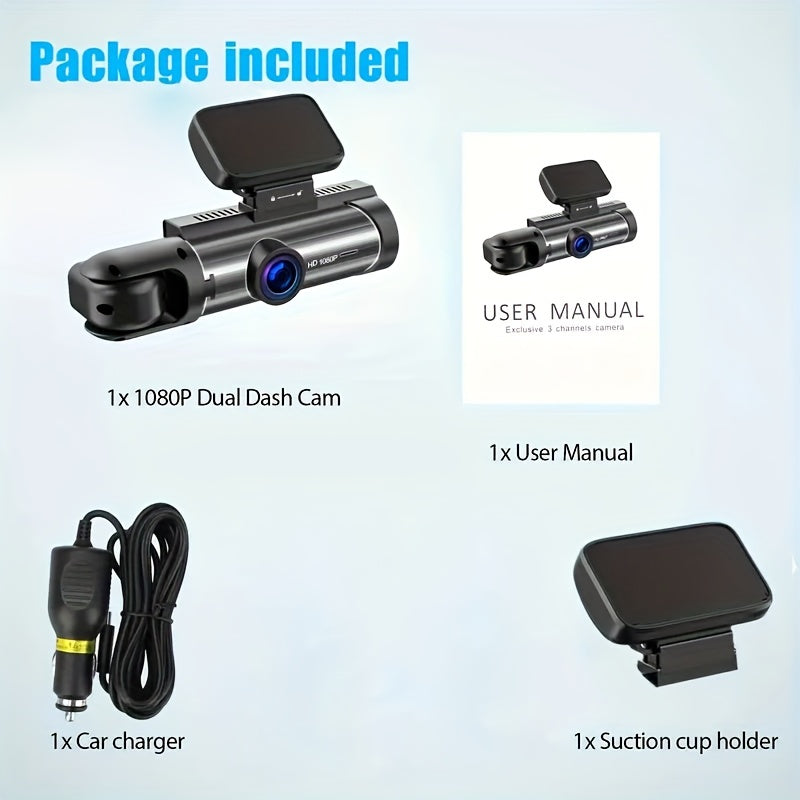 Dash Camera Front And Inside With 32G SD Card, 3.16inch Dash Cam 1080P, G Sensor High Definition Night Vision Loop Recording Wide Angle Car DVR
