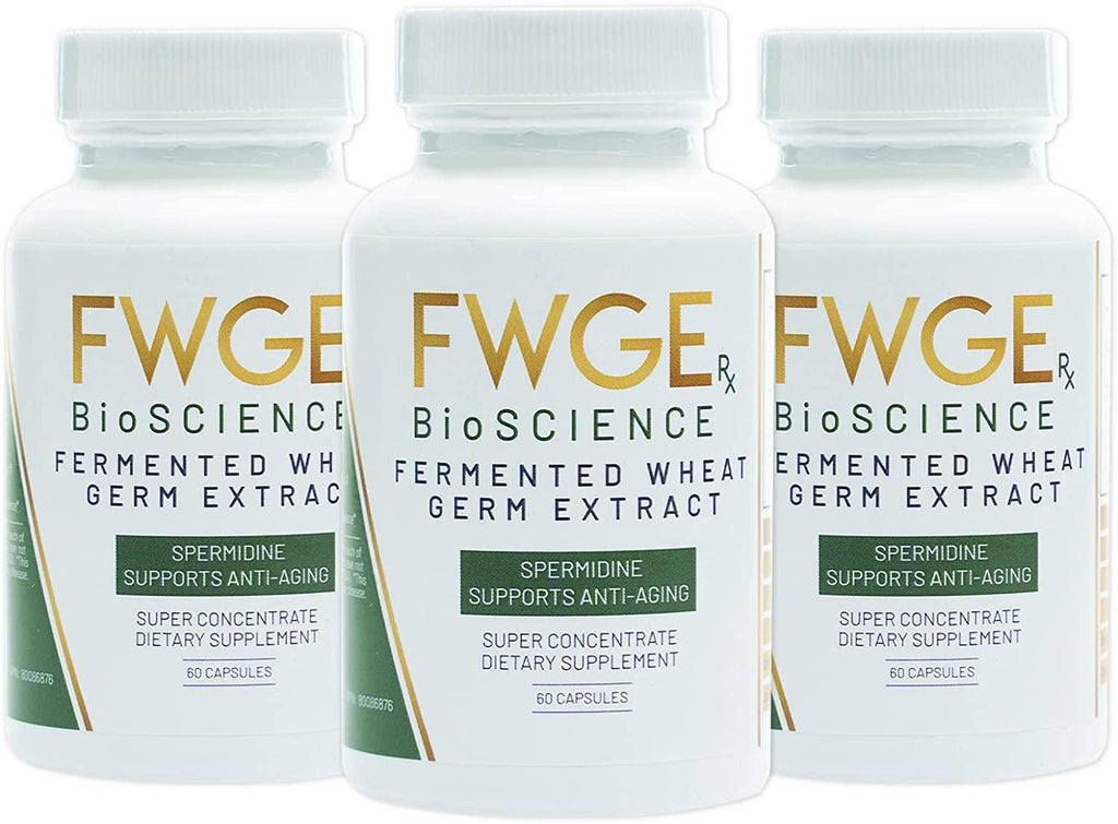Spermidine Anti-Aging and Cell Renewal Premium Fermented Wheat Germ Extract, Autophagy Inducer, Holistic, Non-GMO, Gluten-Free, Sugar-Free, Vegan, Antioxidant, Natural, 3 Bottles 180 Capsules