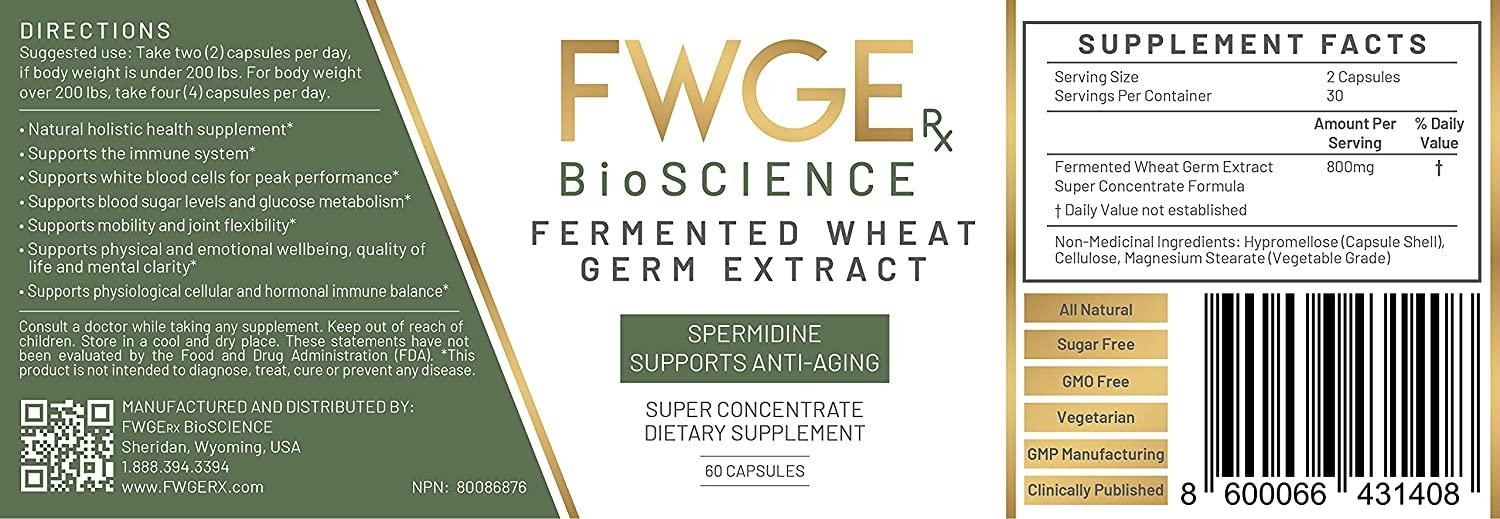 Spermidine Anti-Aging and Cell Renewal Premium Fermented Wheat Germ Extract, Autophagy Inducer, Holistic, Non-GMO, Gluten-Free, Sugar-Free, Vegan, Antioxidant, Natural, 3 Bottles 180 Capsules
