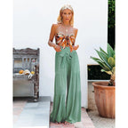 lace up elastic waist pleated pants