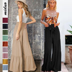 lace up elastic waist pleated pants