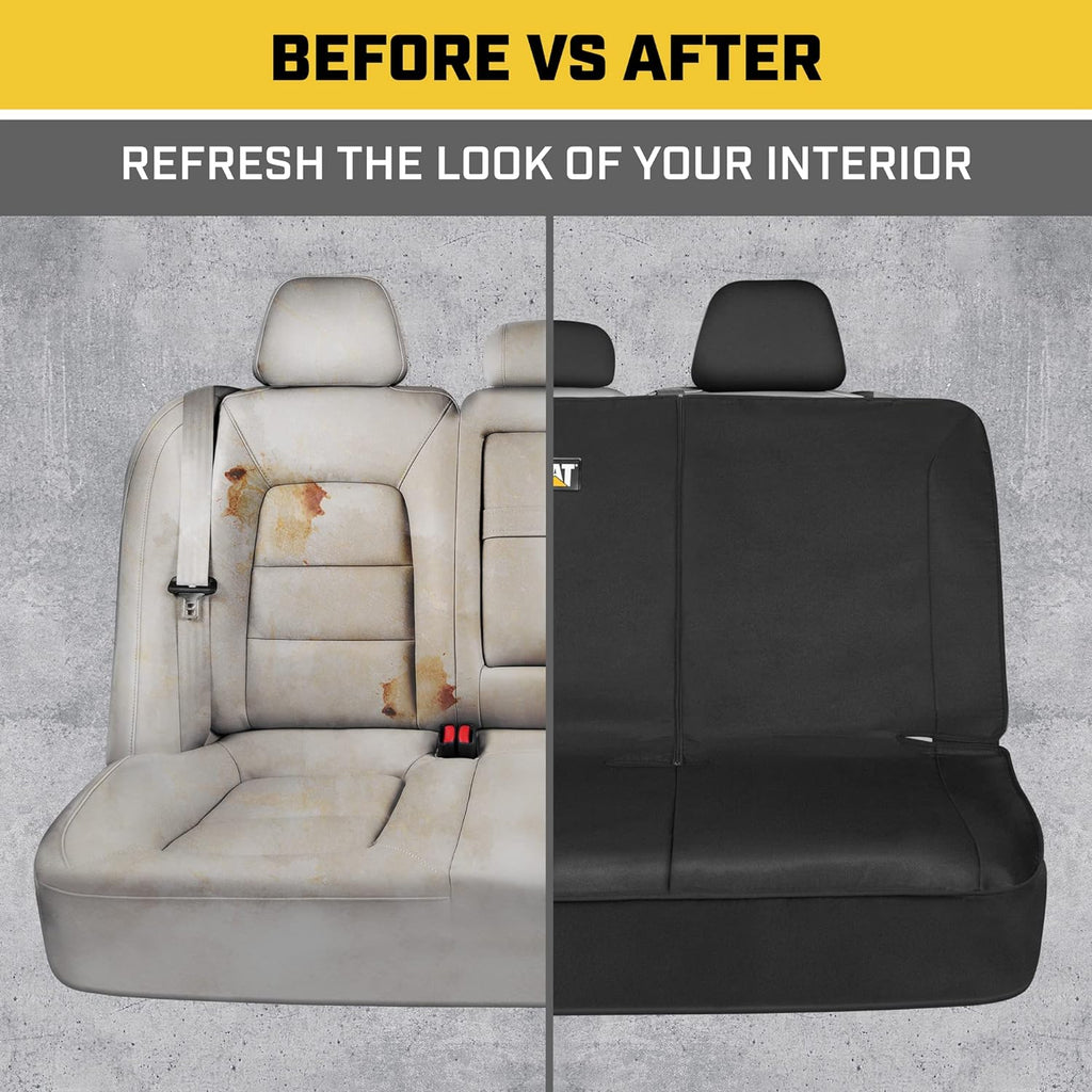 CATFlexfit Seat Cover for Cars Trucks SUV, Zipper Split Rear Bench Protector with Durable Canvas Material, Interior Cover in Black