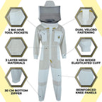 BeeProGear Ventilated Bee Suit for Men-3X Ultra Protective Layer Beekeeping Suit-Premium White Fabric Mesh Bee Keepers Suite-Professional Bee Suit for Women with Round Veil and  Gloves (Small)