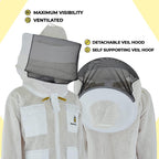 BeeProGear Ventilated Bee Suit for Men-3X Ultra Protective Layer Beekeeping Suit-Premium White Fabric Mesh Bee Keepers Suite-Professional Bee Suit for Women with Round Veil and  Gloves (Small)