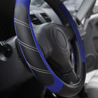 Elantrip Steering Wheel Cover Leather 14 1/2 to 15 inch Universal Padded Soft Grip Breathable for Car Truck SUV Jeep Anti Slip Blue and Black