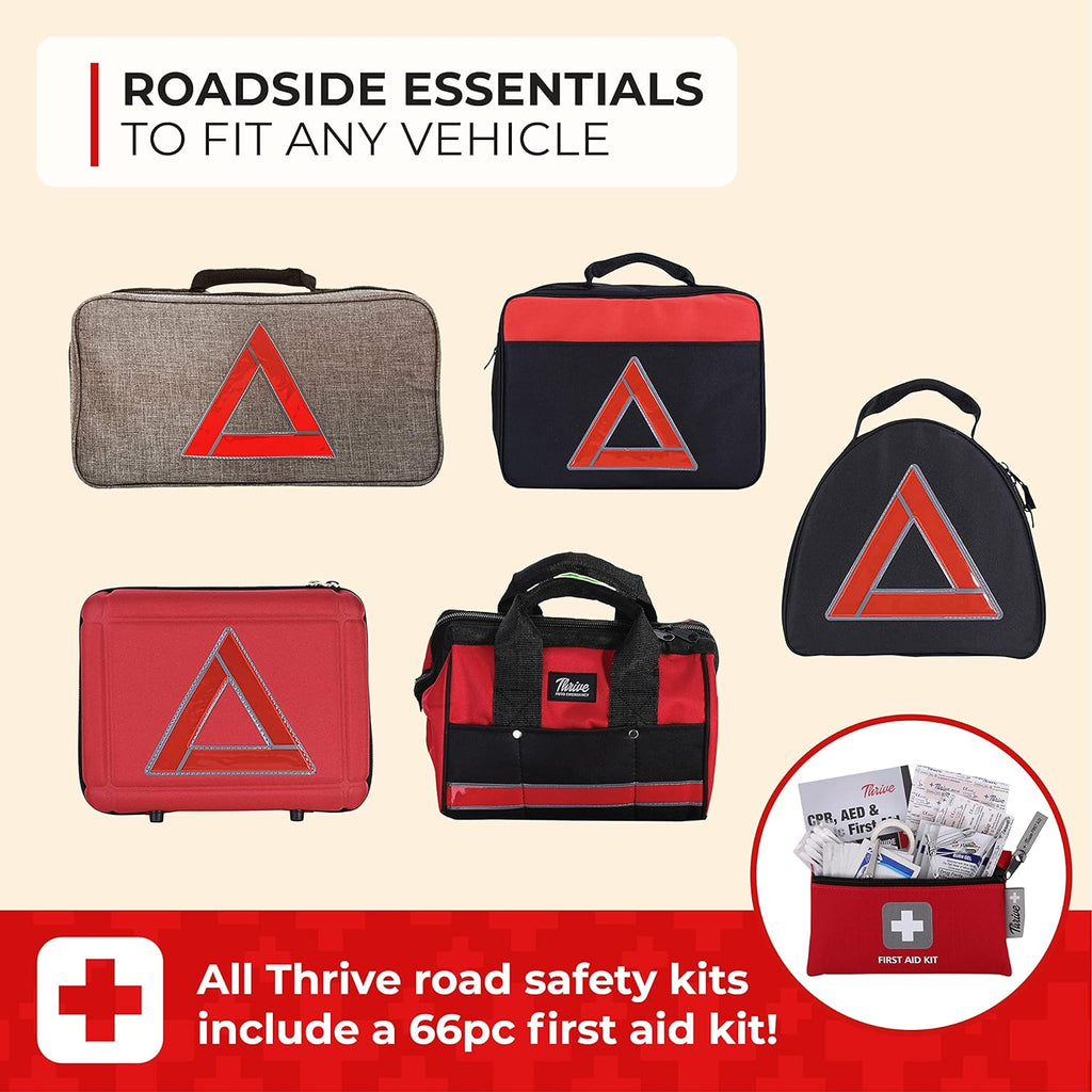 Thrive Roadside Emergency Car Kit - Car Safety Accessories and Tool Kit with Jumper Cables and Mini First Aid Kit - Car Emergency Kit for Women and Men (Navy Shell Case)
