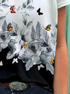 Fashion floral print V-neck T-shirt