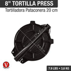 Victoria 8 Inch Cast Iron Tortilla Press. Tortilla Maker, Flour Tortilla press, Rotis Press, Dough Press, Pataconera Seasoned with Flaxeed Oil, Black -