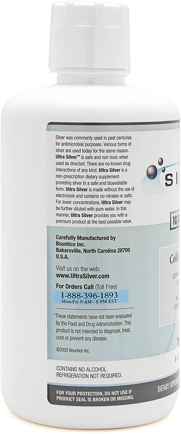 Ultra Silver® Colloidal Silver | 10,000 PPM, 32 Oz (946mL) | Mineral Supplement | True Colloidal Silver - 4 oz Dropper Bottle (Empty) Included for Dispensing!