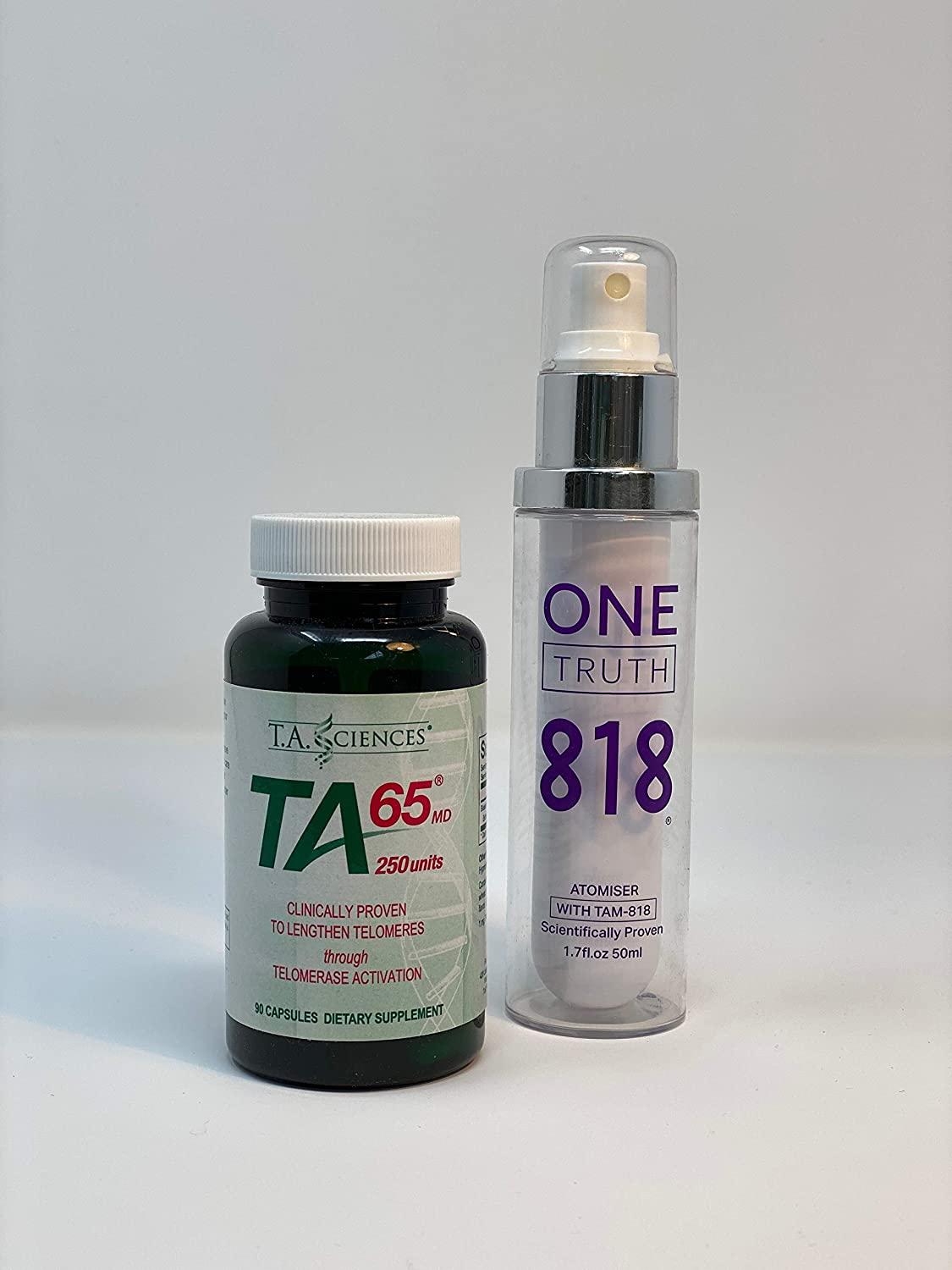T.A. Sciences | TA-65 Supplement | 90 Capsules | Free Bottle of One Truth 818 Atomizer Spritz Face Mist with TAM-818