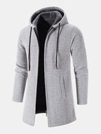 mens chenille knitted plush lined warm drawstring hooded cardigans