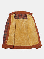 mens plaid patchwork 100 % cotton fleece lined thick lapel reversible jackets