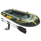 Seahawk 4 Inflatable 4 Person Boat Raft Set with Oars &amp; Air Pump (3 Pack)
