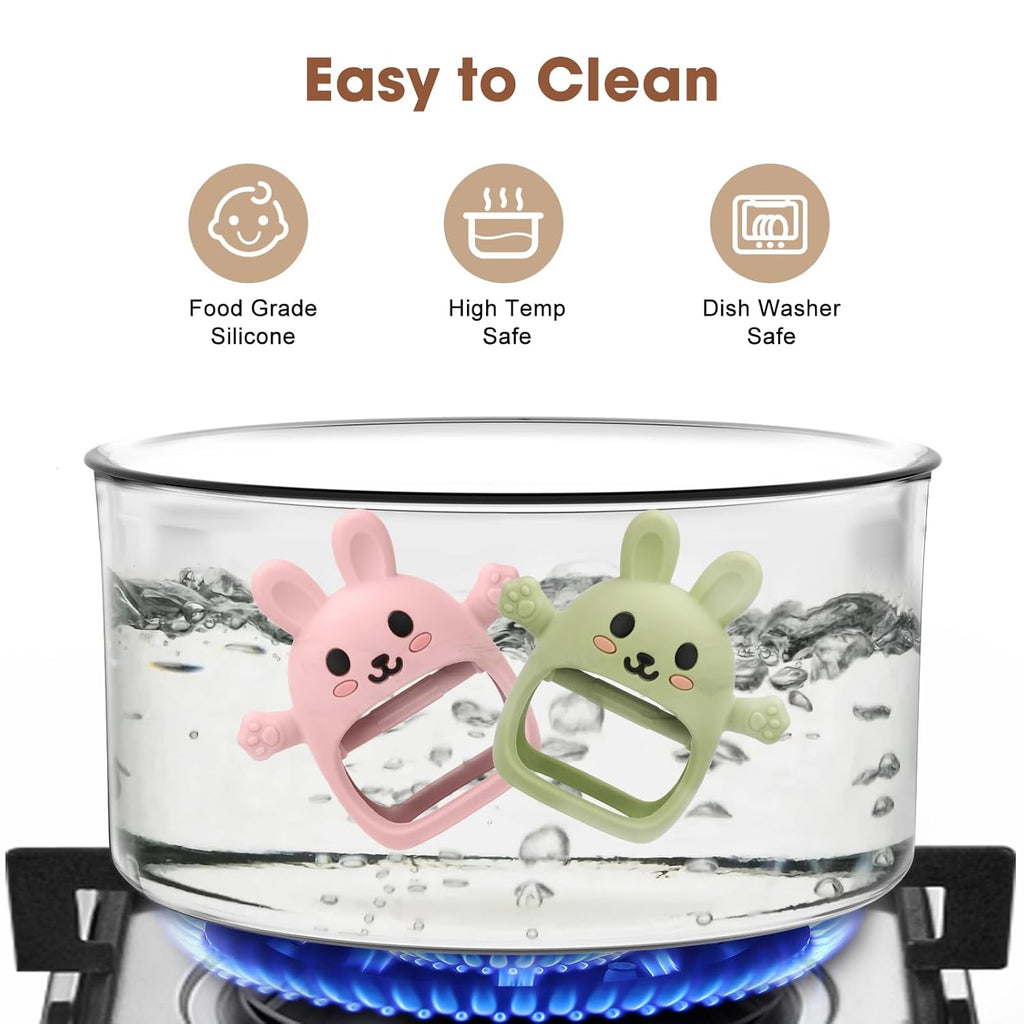 2 Pack Baby Teething Toy for 3-6 6-12 Months, Silicone Bunny Teething Mitten, Anti Drop Wrist Hand Baby Teethers 0 3 6 9 12 Months for Babies Sucking Needs