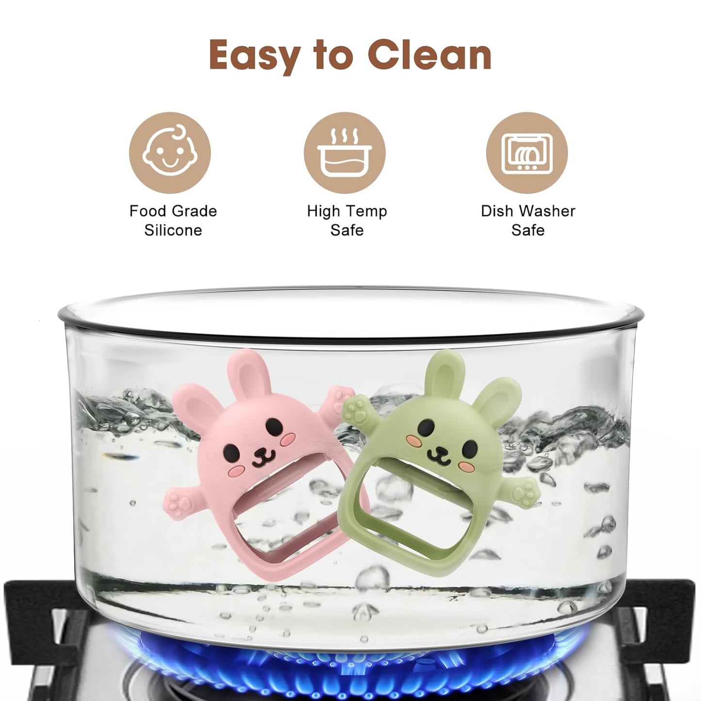 2 Pack Baby Teething Toy for 3-6 6-12 Months, Silicone Bunny Teething Mitten, Anti Drop Wrist Hand Baby Teethers 0 3 6 9 12 Months for Babies Sucking Needs