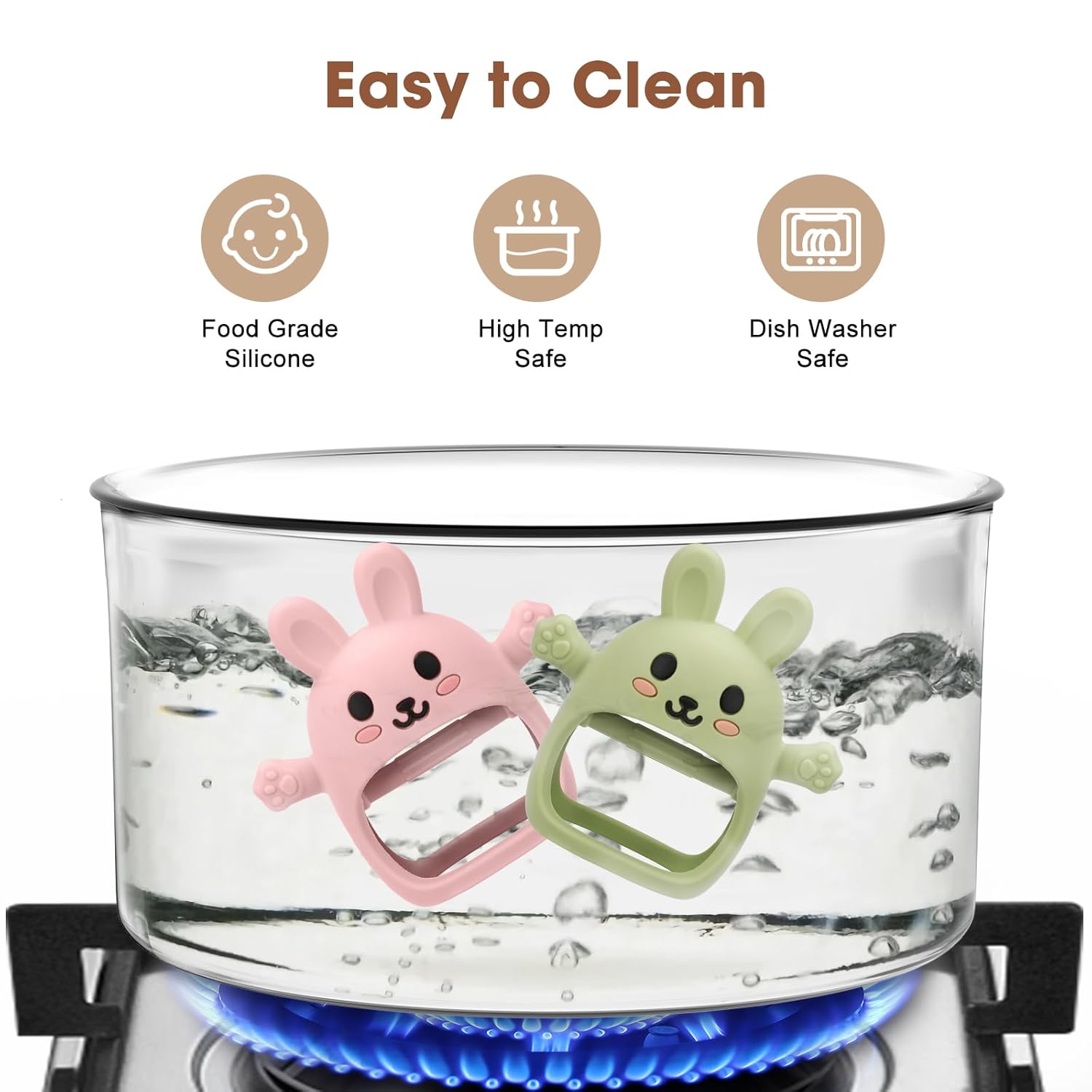 2 Pack Baby Teething Toy for 3-6 6-12 Months, Silicone Bunny Teething Mitten, Anti Drop Wrist Hand Baby Teethers 0 3 6 9 12 Months for Babies Sucking Needs