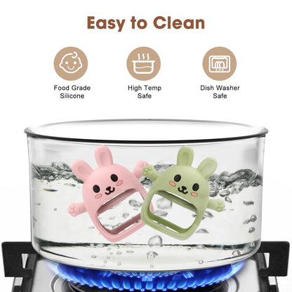 2 Pack Baby Teething Toy for 3-6 6-12 Months, Silicone Bunny Teething Mitten, Anti Drop Wrist Hand Baby Teethers 0 3 6 9 12 Months for Babies Sucking Needs