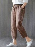 Womens plus size cotton linen elastic pants