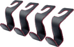 EldHus Seat Hooks for Purses and Bags, 4 Pack Car Purse Holder for Grocery Bag Handbag Clothes, Metal Headrest Hooks Covered by Leather, Black Red