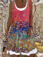 Women'S Round Neck Loose Floral Print Fashion Casual Shift Dress