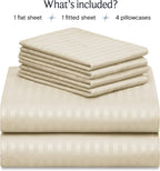 LuxClub Queen Size Striped Sheets Set, 6 PC Striped Bed Sheets, Deep Pockets 18" Eco Friendly Wrinkle Free Cooling Sheets Machine Washable Hotel Bedding Silky Soft (Queen, Striped Cream)
