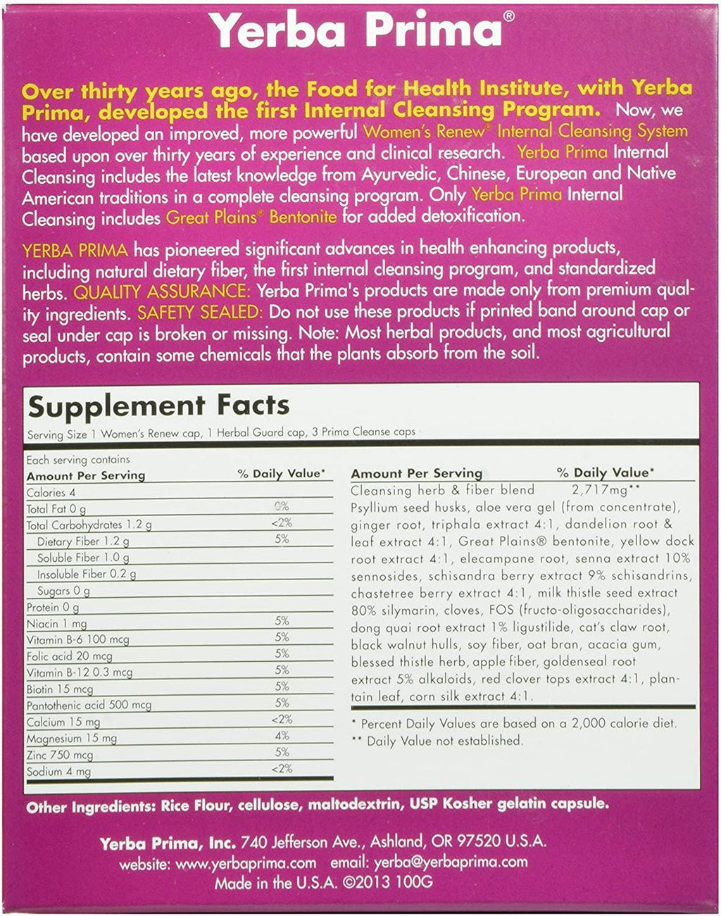 Yerba Prima Women's Renew Internal Cleansing, 60 capsules each of Renew, herbal Guard and 180 Capsules of Prima Cleanse (Pack of 12)