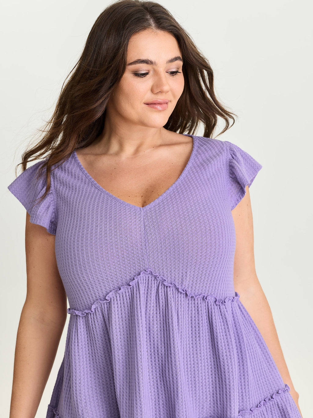 Stretchy Textured Flutter Sleeve Knit Top