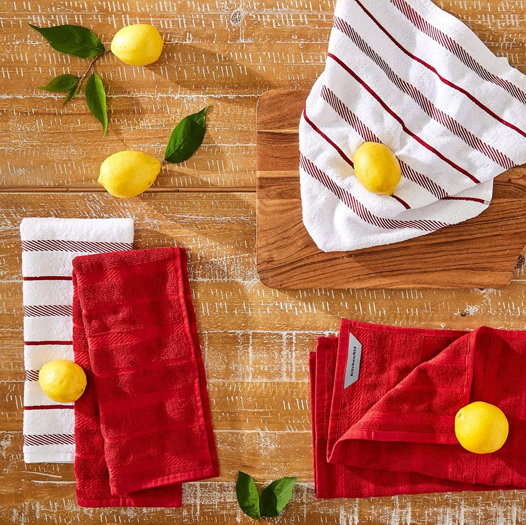 KitchenAid Albany Kitchen Towel Set, Set of 4, Passion Red