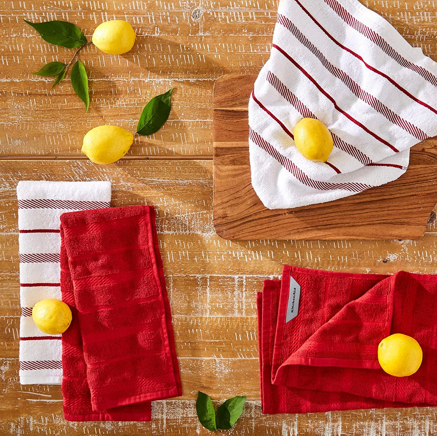 KitchenAid Albany Kitchen Towel Set, Set of 4, Passion Red