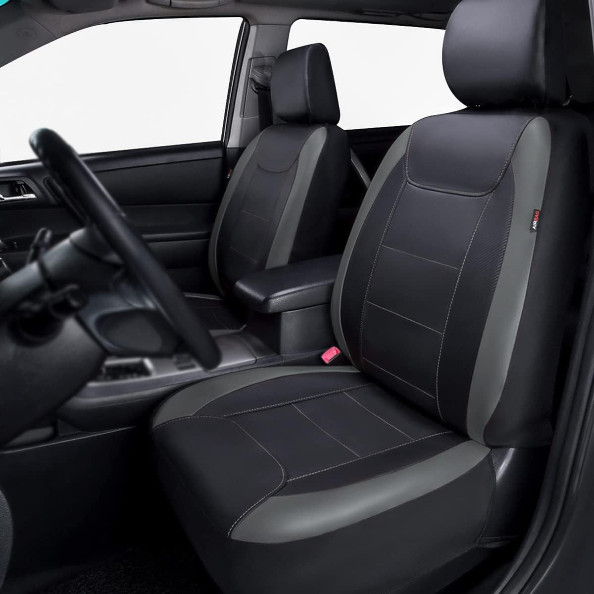 Flying Banner car seat Covers Protects Water Proof Faux Leather Carbon Fiber Front and Rear Bench (Black Gray, Full Set - 8PCS)