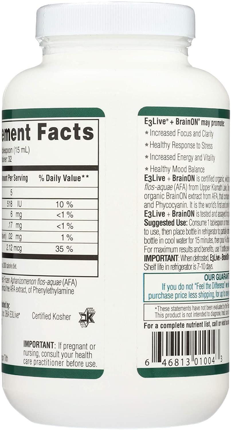 E3Live BrainOn Dietary Supplement, Unflavored, 16 Ounce