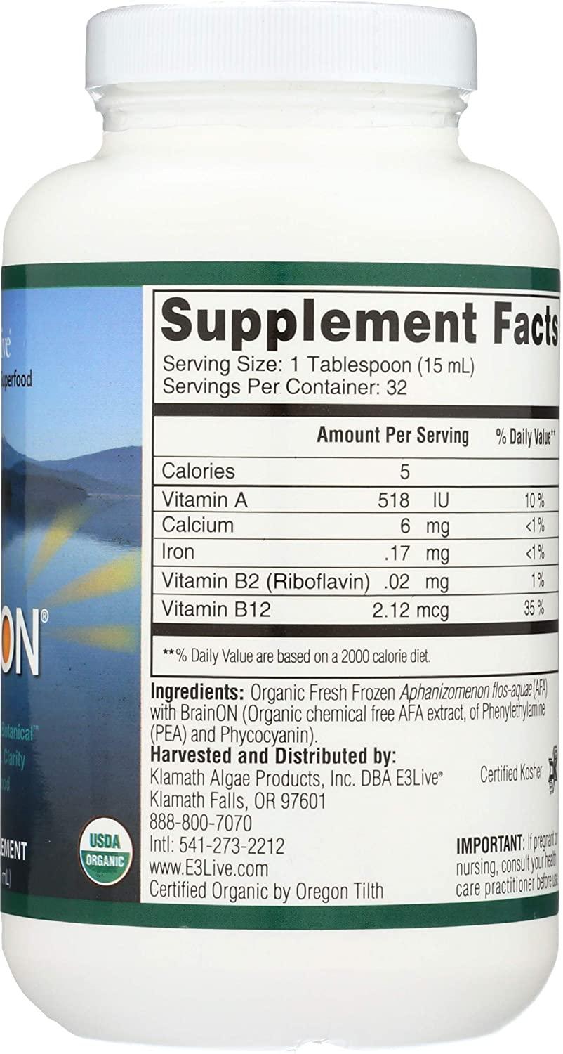E3Live BrainOn Dietary Supplement, Unflavored, 16 Ounce